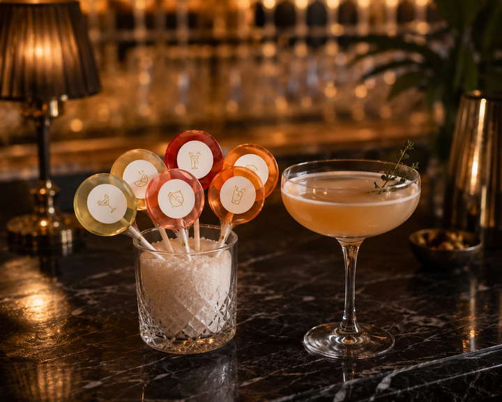 lollitails next to a drink in a bar setting