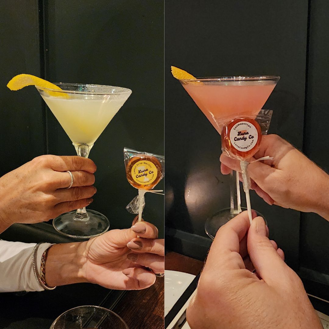 Luna  cosmopolitan and lemon drop martini lollipops