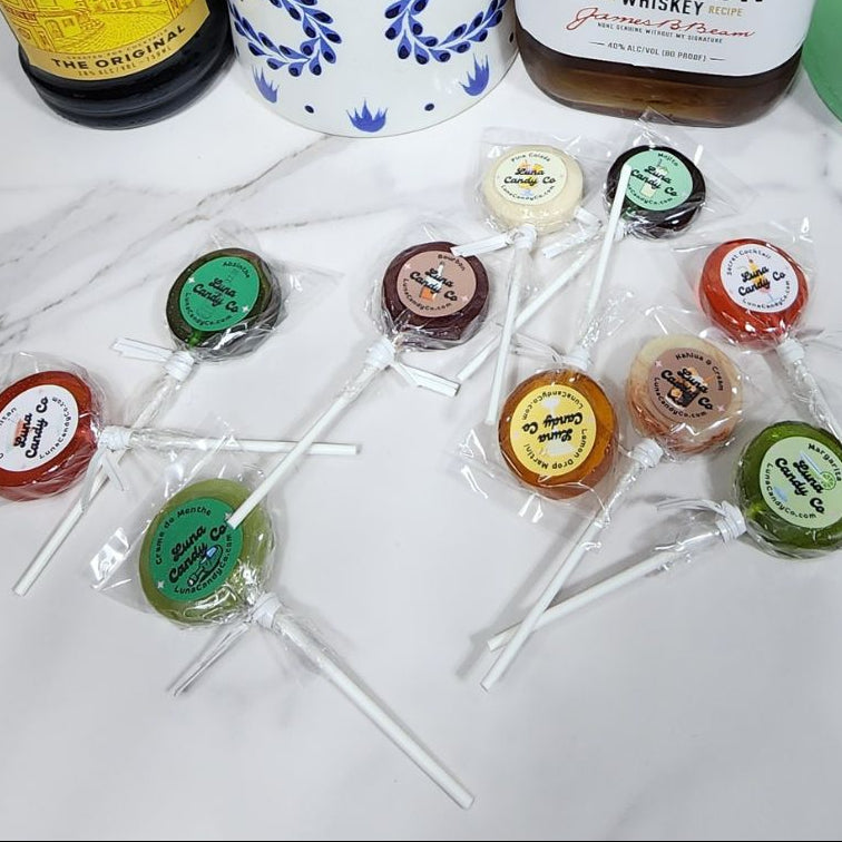 alcohol bottles and alcohol inspired lollipops