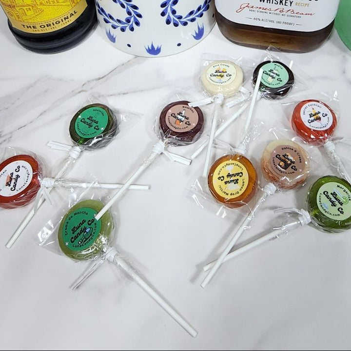 alcohol bottles and alcohol inspired lollipops