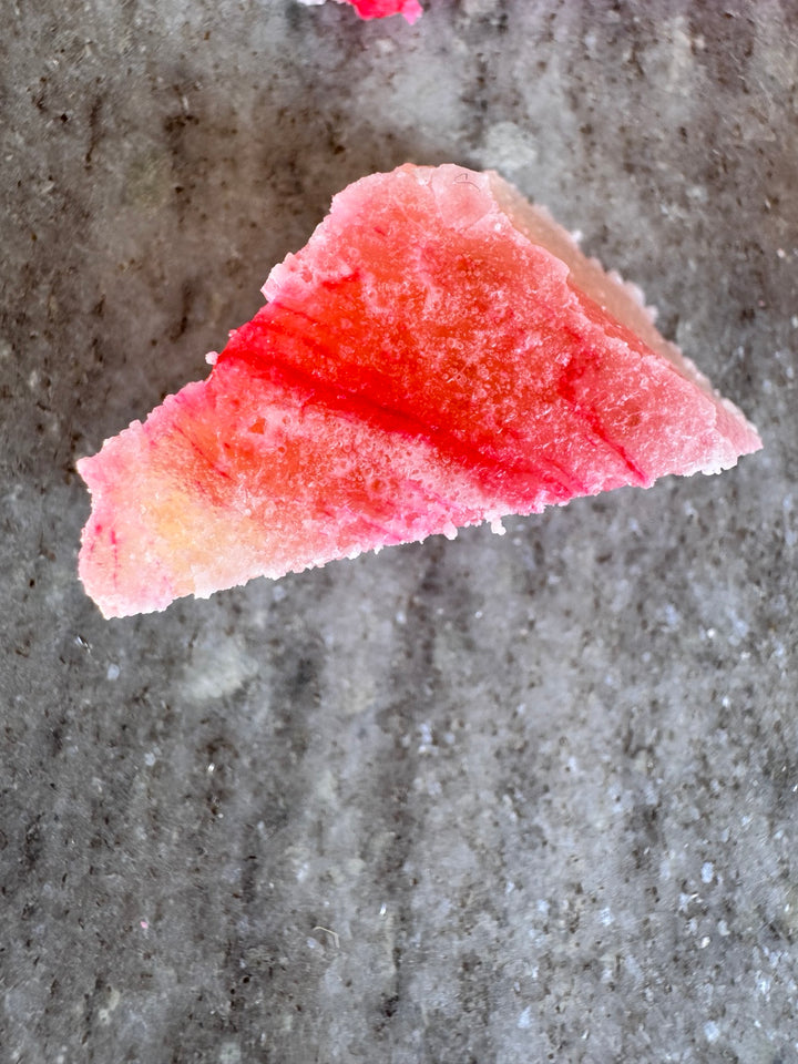 Close-up of the crystallized exterior and soft center of lychee kohakutou candy