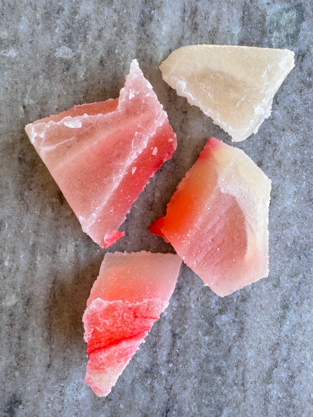 Hand-cut pink and white lychee kohakutou crystal candy pieces