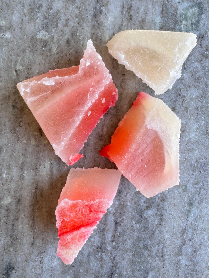Hand-cut pink and white lychee kohakutou crystal candy pieces